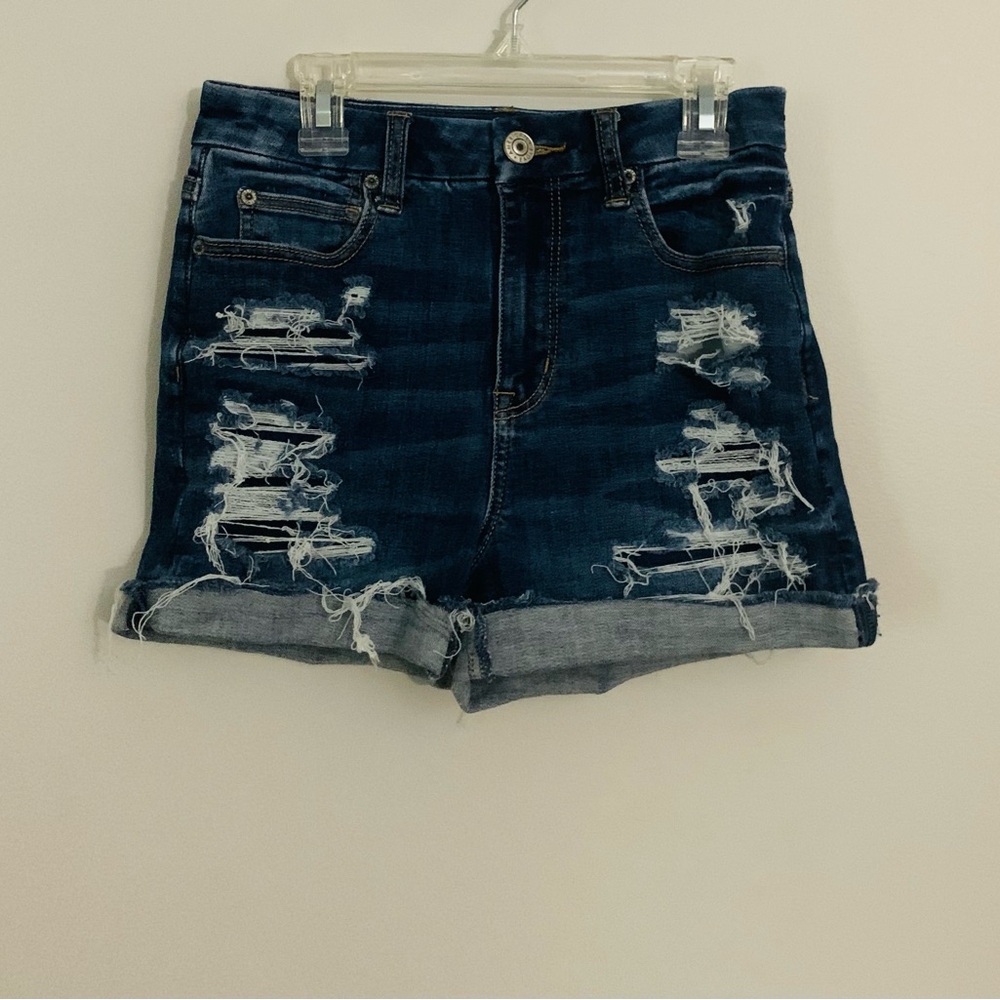 American Eagle Outfitters Distressed Dark Blue Jean Shorts